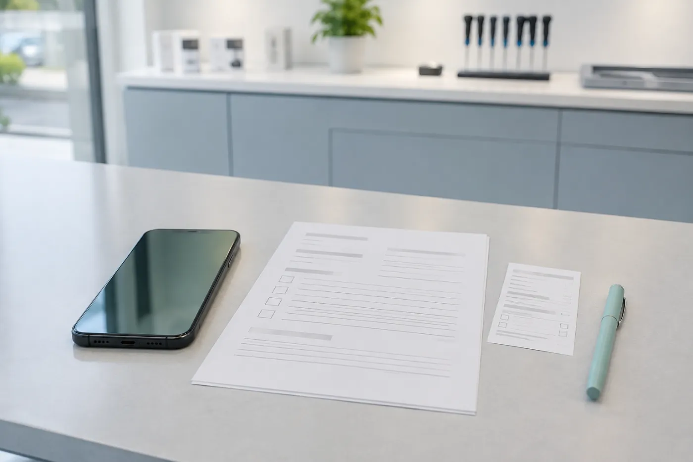 iPhone och reparationsdelar inför kontroll av garantivillkor